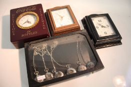 Three quartz clock key cabinets containing 15 pocket watches, cabinet containing six pocket