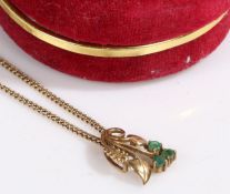 9 carat gold chain link necklace and pendant, the pendant in the form of a leaf, weight 3.9 grams