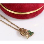 9 carat gold chain link necklace and pendant, the pendant in the form of a leaf, weight 3.9 grams