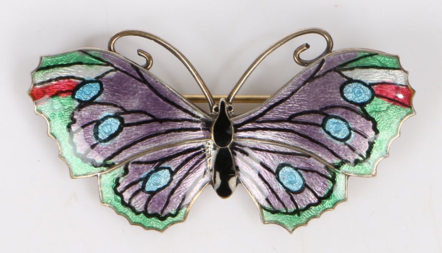 George V silver and polychrome enamel butterfly brooch, Birmingham 1919, maker Thomas Lyster Mott,