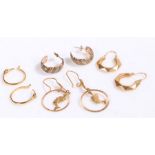 Four pairs of 9 carat gold earrings to include loop examples etc, gross weight 7.7 grams