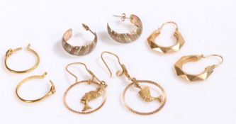 Four pairs of 9 carat gold earrings to include loop examples etc, gross weight 7.7 grams
