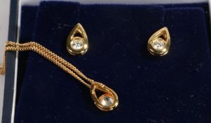 18 carat gold diamond chain link necklace together with a pair of 18 carat gold and diamond