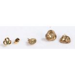 Pair of 9 carat gold earrings in the form of overlapping swirls together with a single 9 carat