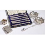 Silver, various dates and makers, to include cigarette case, napkin ring, pair of Bon Bon dishes,