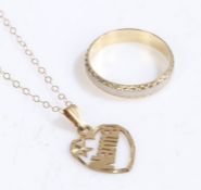 9 carat gold ring together with a 9 carat gold necklace and pendant, gross weight 1.9 grams