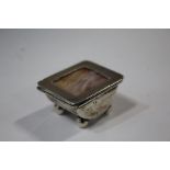 George VI silver stamp box, Birmingham 1938, makers mark rubbed, the hinged lid with glazed stamp