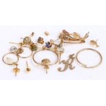 Collection of 9 carat gold and yellow metal earrings of various forms, gross weight 8.2 grams