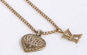 9 carat gold chain link necklace together with two unmarked pendants on in the form of the letter