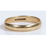 9 carat gold wedding band, ring size U weight 2.4 grams