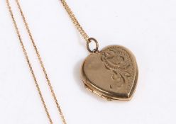 9 carat gold heart shaped locket and chain, gross weight 3.8 grams