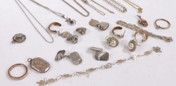 Good collection of Silver and white metal jewellery to include pendants, ring, necklaces, cuff-links