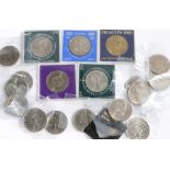 Collection of coins to include Elizabeth II silver wedding crown, 1980 Moscow Olympics coin, various