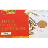 Gold Sovereign, 2000, George and dragon, housed in a Westminster presentation slip mouunt