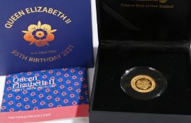 Queen Elizabeth II Ninety-Fifth birthday ¼ oz gold proof coin Denomination NZ $10. Composition 0.