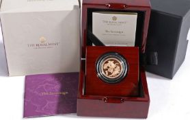 The Sovereign 2021 gold proof coin Issuing authority – United Kingdom. Alloy 916.7 Au. Weight 7.98g.