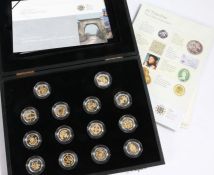 The Royal Mint United Kingdom £1 silver proof and gold plated collection, consisting of fourteen £