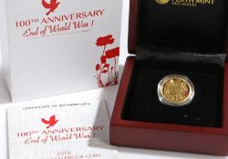 100th Anniversary End of World War 1 2018 1/4oz gold proof coin Gold content (troy) oz 0.25.