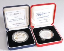 Royal Mint Alderney 1999 Total Solar Eclipse silver proof £5 coin, capsulated and boxed with