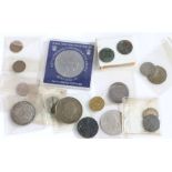 Coins to include George V and Elizabeth II half crowns, three shilling bank token 1814 etc. (qty)