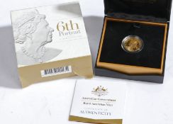 The 6th Portrait 2019 $25 gold proof coin Denomination $25. Metal 99.99 % Au. Mass ¼ oz. Diameter