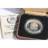 Central Bank of Malta 20th Anniversary 1968-1988 Silver Commemorative coin Lm 5. Diameter 38.61mm.