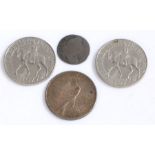 1926 USA silver dollar, two 1977 crowns, and a William III silver shilling (4)