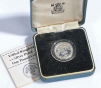 United Kingdom Silver Proof One Pound Coin Metal .925 silver. Weight 9.50 grams. Diameter 22.50mm.