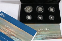 The Royal Mint Britannia the spirit of the nation 2020 silver proof six coin set, cased with