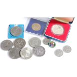 Coins to include George V 1935 "rocking horse" crown, Napoleon III 5 francs, three Italian Emanuelle