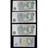 Consecutive run of three Bank of England one pound notes, series C11S 262051-53, later one pound