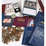 Collection of GB and world coins, to include 1994 silver proof two pound coin, pennies, three