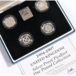 The Royal Mint United Kingdom £1 silver proof piedfort collection 1994-1997, cased