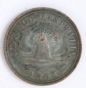 Australia, copper token, 1862, AUSTRALIA  ADVANCE above a tree 1862 below, reverse VICTORIA 1862