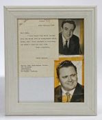 Signed autograph photograph of Peter Sellers and Harry Secombe,  with a letter from Peter Sellers