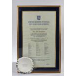 Sir Alfred Ramsey (22nd January 1920 - 28th April 1999). A framed document with England football