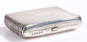 The Shipwreck S.S. Colima, Birmingham 1887, a silver cigarette case with a ribbed body, engraved