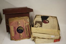 A collection of 78s together with a carrying case