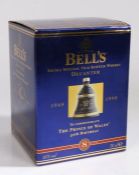 Bells Eight Year Old Scotch Whisky in commemorative decanter: Charles Prince of Wales 50th Birthday,