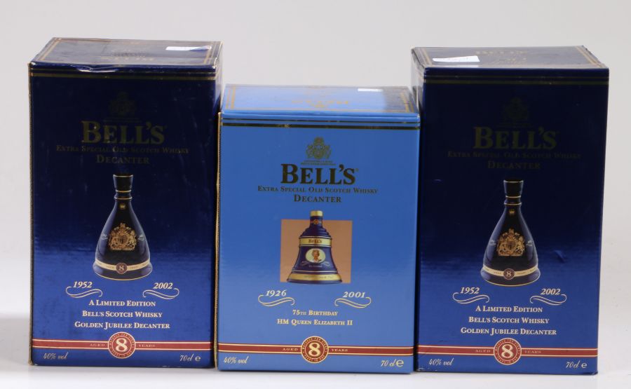 Bells Eight Year Old Scotch Whisky in commemorative decanters: Two 50 Year Reign of Queen