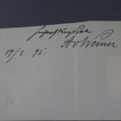 Werner, Anton von (1843 Frankfurt - 1915 Berlin, deutscher Historienmaler) - Autograph, datiert "19