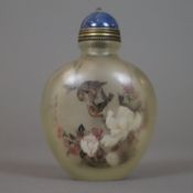 Snuffbottle - China frühes 20.Jh., Glas mit beidseitiger überaus feiner Innenwandmalerei von Vögeln