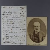 Hugo, Victor (1802-1885) - Eigenhändig geschriebener Brief mit Unterschrift aus der Zeit des Exils 