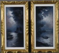 Anonyme/r Künstler/in (20.Jh.) - Pendants: Seelandschaften mit Segelbooten in Abenddämmerung, Paste