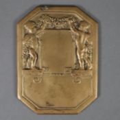 Reliefplakette - Kupfer, bronzefarben patiniert, achteckige Form, rückseitig gestempelt "Metall Kle