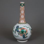 Flaschenvase - China, Porzellan, umlaufend spielende Shishis mit Brokatbällen sowie Blüten-, Ruyiko