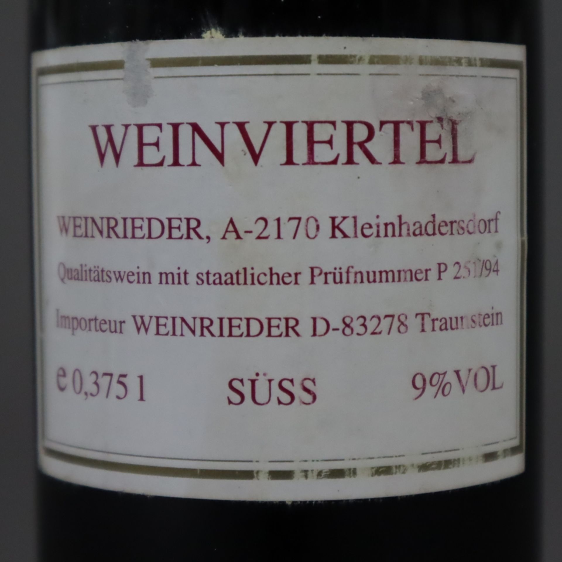 Konvolut Roter Eiswein - 6 Flaschen, Österreich Weinrieder 1993, St. Laurent, Poysdorfer Bockgärten - Bild 4 aus 4