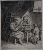 Ostade, Adriaen van - "Das Tischgebet", Radierung auf Bütten, in der Platte signiert und "1653" dat
