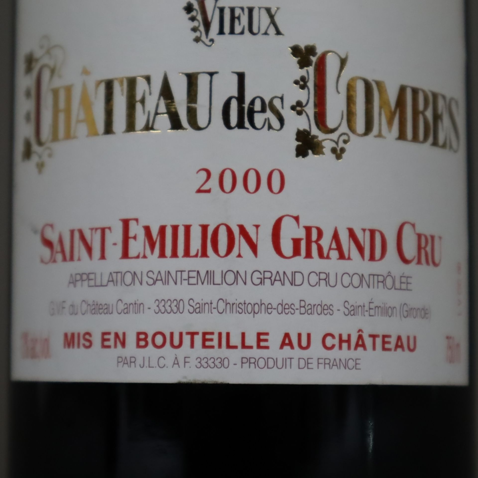 Weinkonvolut - 2 Flaschen, Vieux Château des Combes, Saint-Émilion Grand Cru 2000, jeweils 0,7 Lite - Bild 5 aus 6