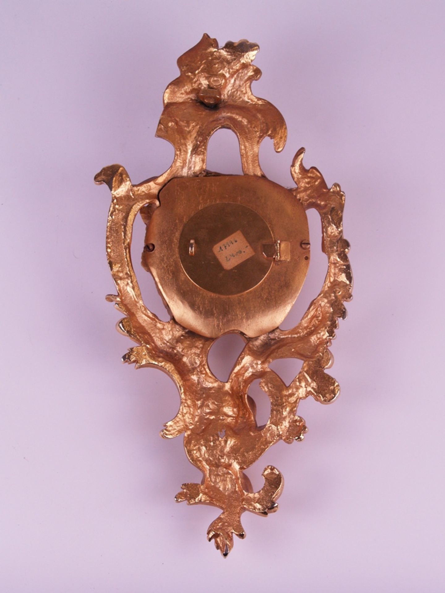Miniatur-Cartelluhr - Gehäuse Frankreich, 19.Jh., feine Bronze vergoldet mit durchbrochenem Rocaill - Bild 2 aus 4